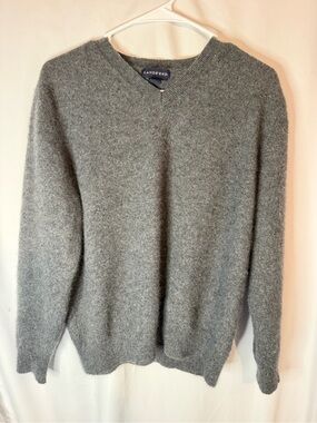 Lands’ End Men’s Large 100% Cashmere Sweater Gray V Neck Pullover L 42-44